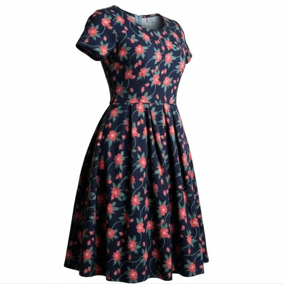 LulaRoe | Floral | Black & Orange | Amelia Dress Small - Picture 10 of 11